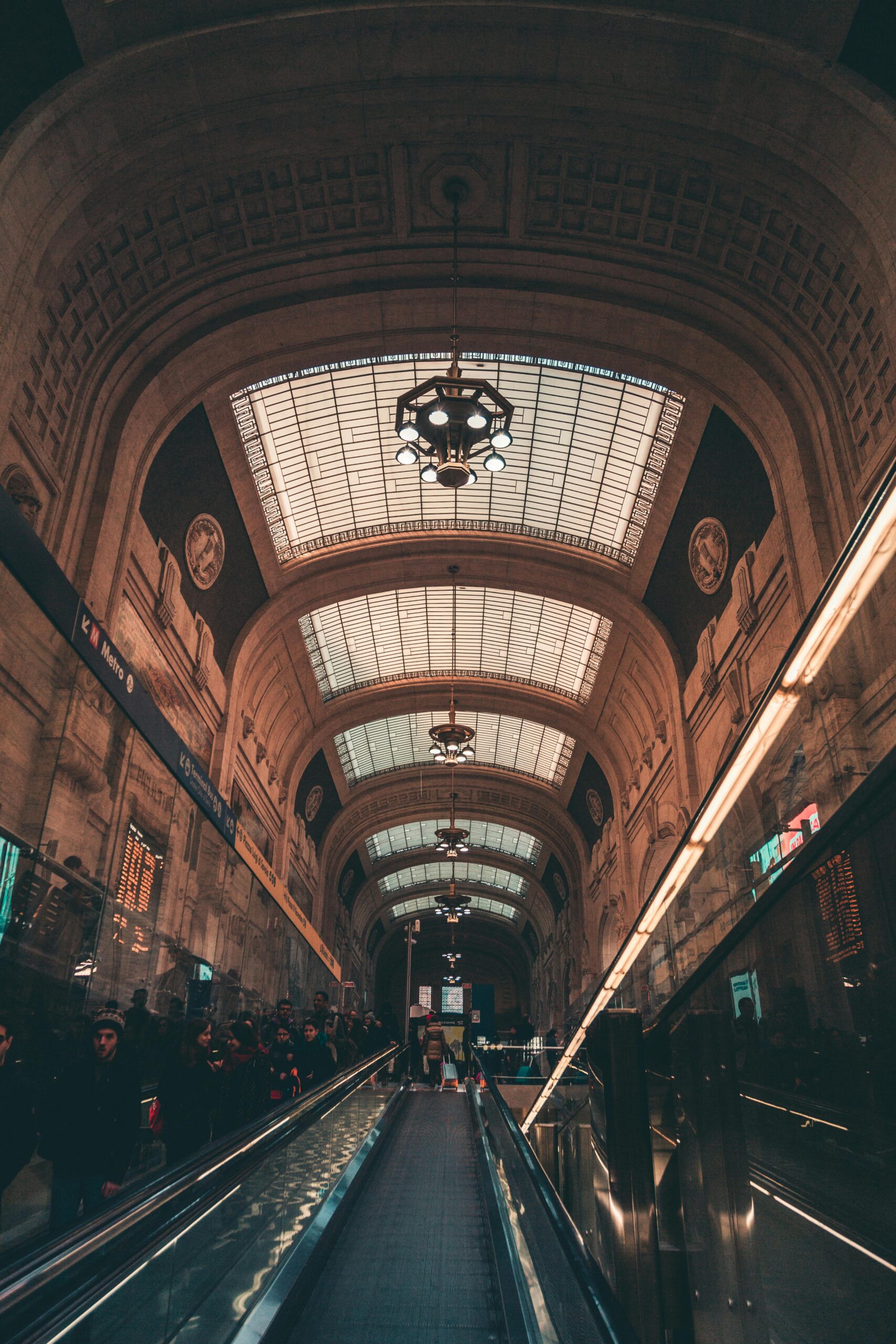 Escalator in Industrial Railway Station in Milan, Italy